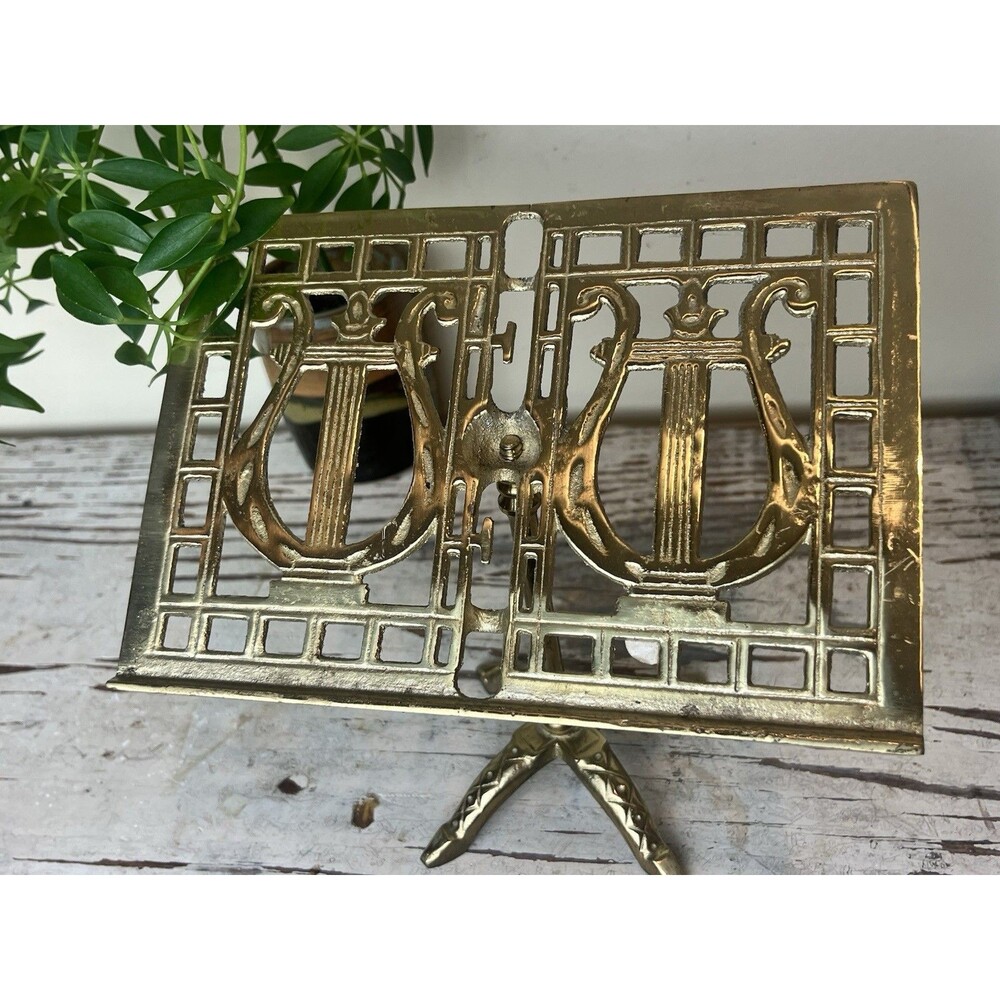 Vintage MCM Brass Metal Music Stand Small Recipe Table Top 8x7” Japan Retro
